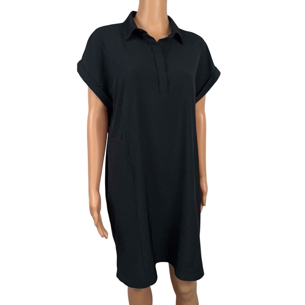 Hi-Tec Womens Size Medium Black Polo Dress Comfort Relaxed Flowy Short Sleeve
